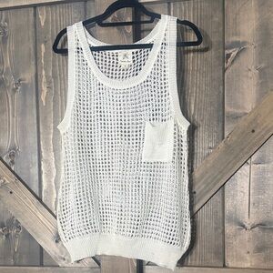 White Mesh Knit Tank Top